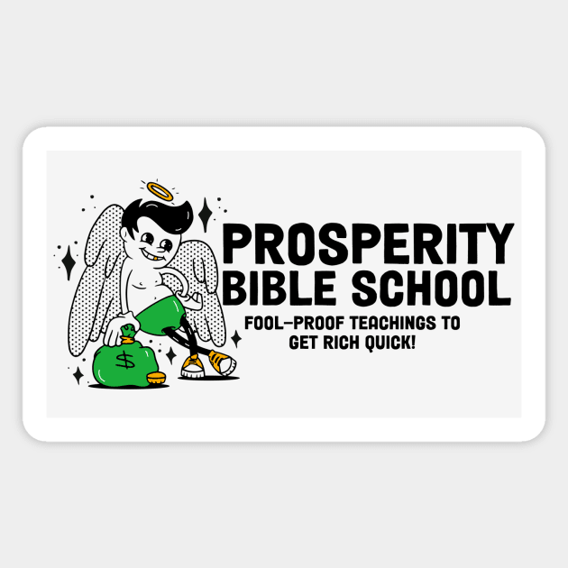 Prosperity Bible School // Funny Retro Angel Cartoon // Prosperity Gospel Pardoy Sticker by SLAG_Creative